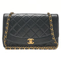 CHANEL Matelasse Diana Flap 25cm Chain Shoulder Lambskin Black Gold -Tone Hardware, Pre-Owned