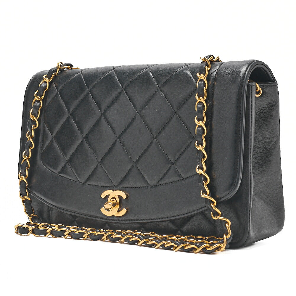 CHANEL Matelasse Diana Flap 25cm Chain Shoulder Lambskin Black Gold -Tone Hardware, Pre-Owned