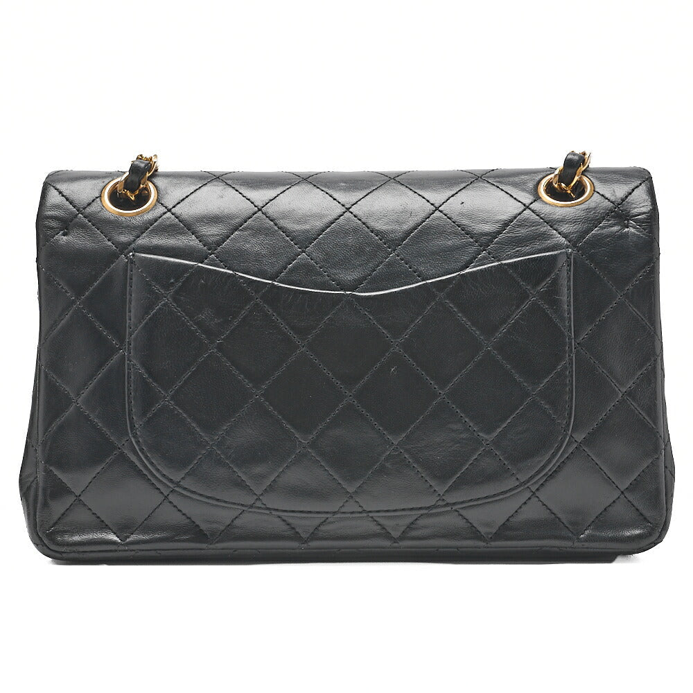 CHANEL Matlasse 23cm Double Flap Chain Shoulder Bag Lambskin Black Gold-Tone Hardware, Pre-Owned