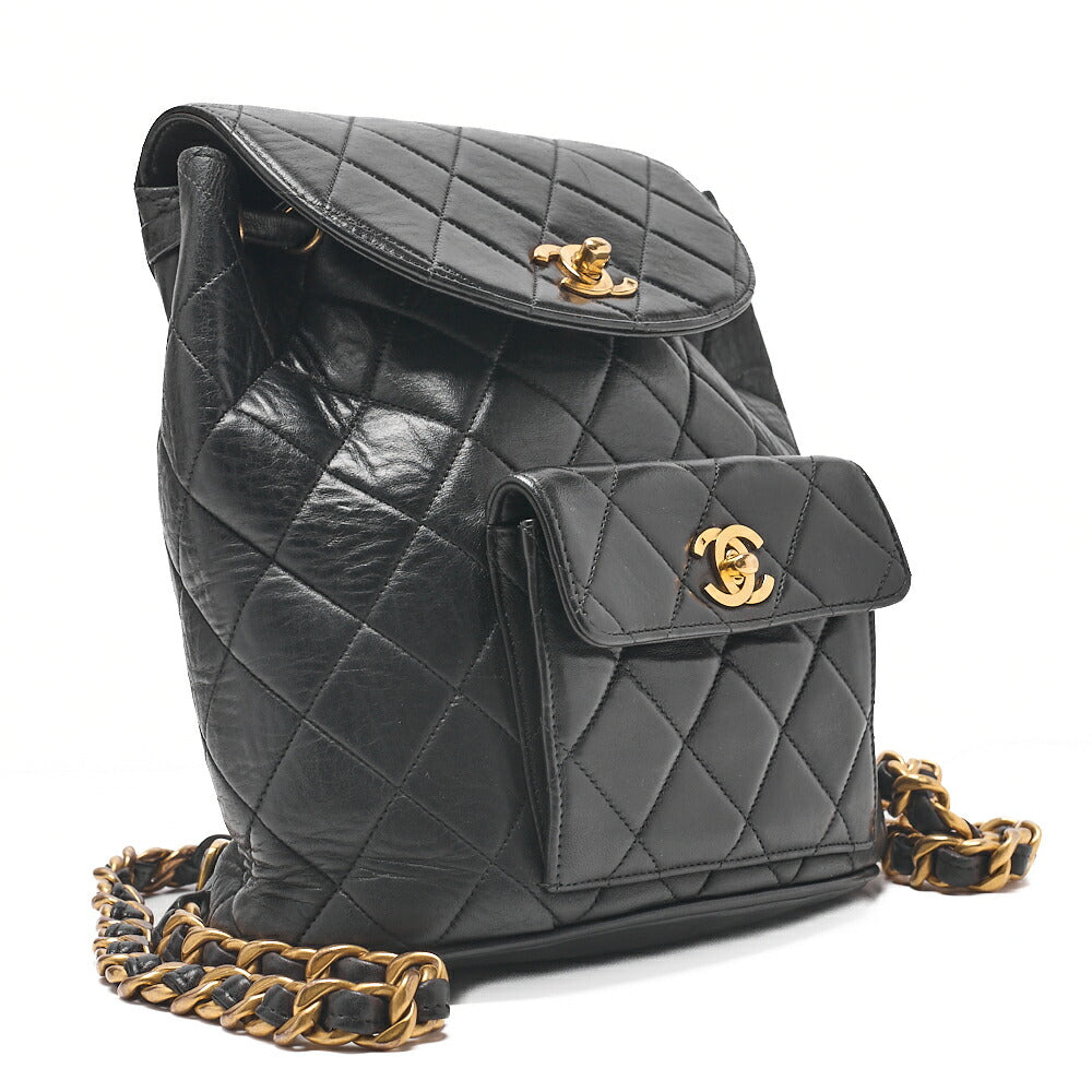 CHANEL Matlasse W Turnlock Chain Backpack Lambskin Black Gold-Tone Hardware, Pre-Owned
