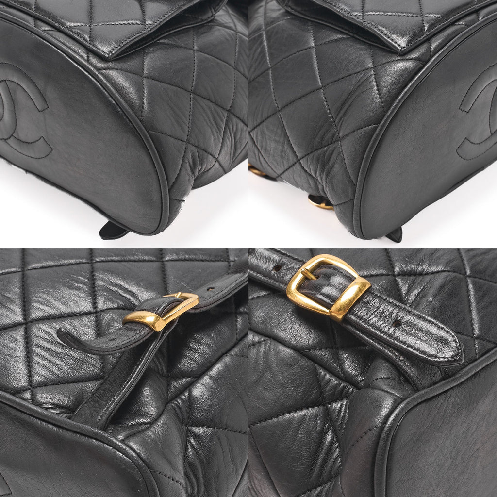 CHANEL Matlasse W Turnlock Chain Backpack Lambskin Black Gold-Tone Hardware, Pre-Owned