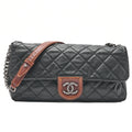 CHANEL Lambskin �~ Leather Matrasse Single Chain Shoulder Black �~ Brown Silver-Tone Hardware, Pre-Owned