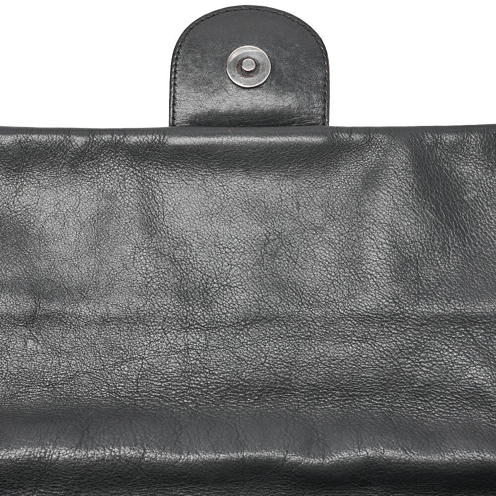 CHANEL Lambskin �~ Leather Matrasse Single Chain Shoulder Black �~ Brown Silver-Tone Hardware, Pre-Owned