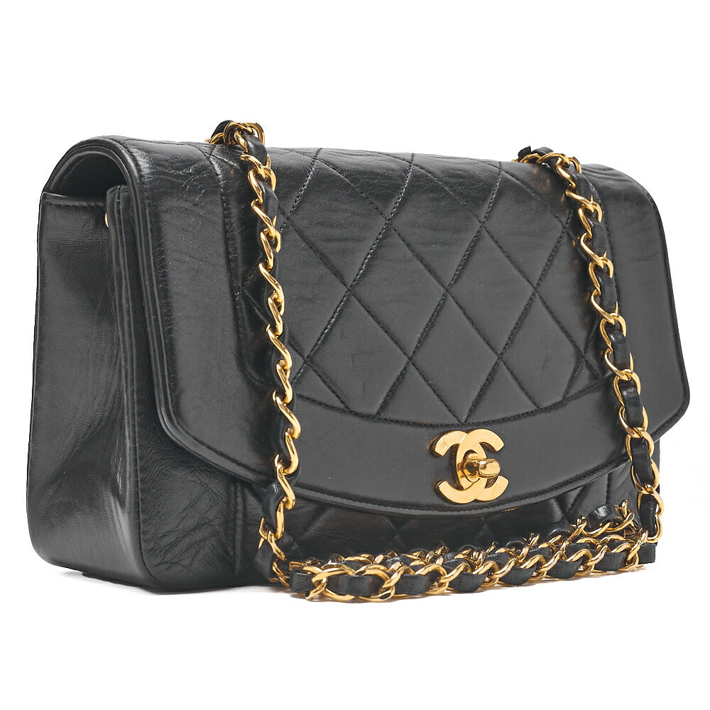 CHANEL Matlasse Diana Flap 22cm Chain Shoulder Lambskin Black Gold-Tone Hardware, Pre-Owned