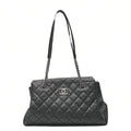 CHANEL Caviar Skin Coco Mark Chain Tote Bag Black Silver-Tone Hardware, Pre-Owned