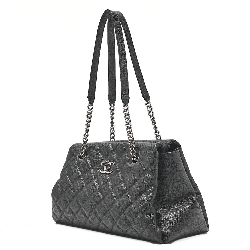CHANEL Caviar Skin Coco Mark Chain Tote Bag Black Silver-Tone Hardware, Pre-Owned