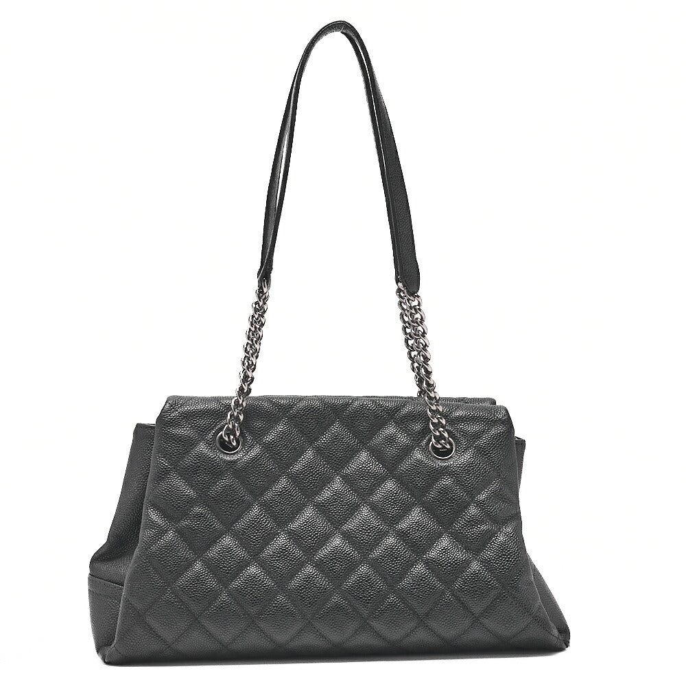 CHANEL Caviar Skin Coco Mark Chain Tote Bag Black Silver-Tone Hardware, Pre-Owned