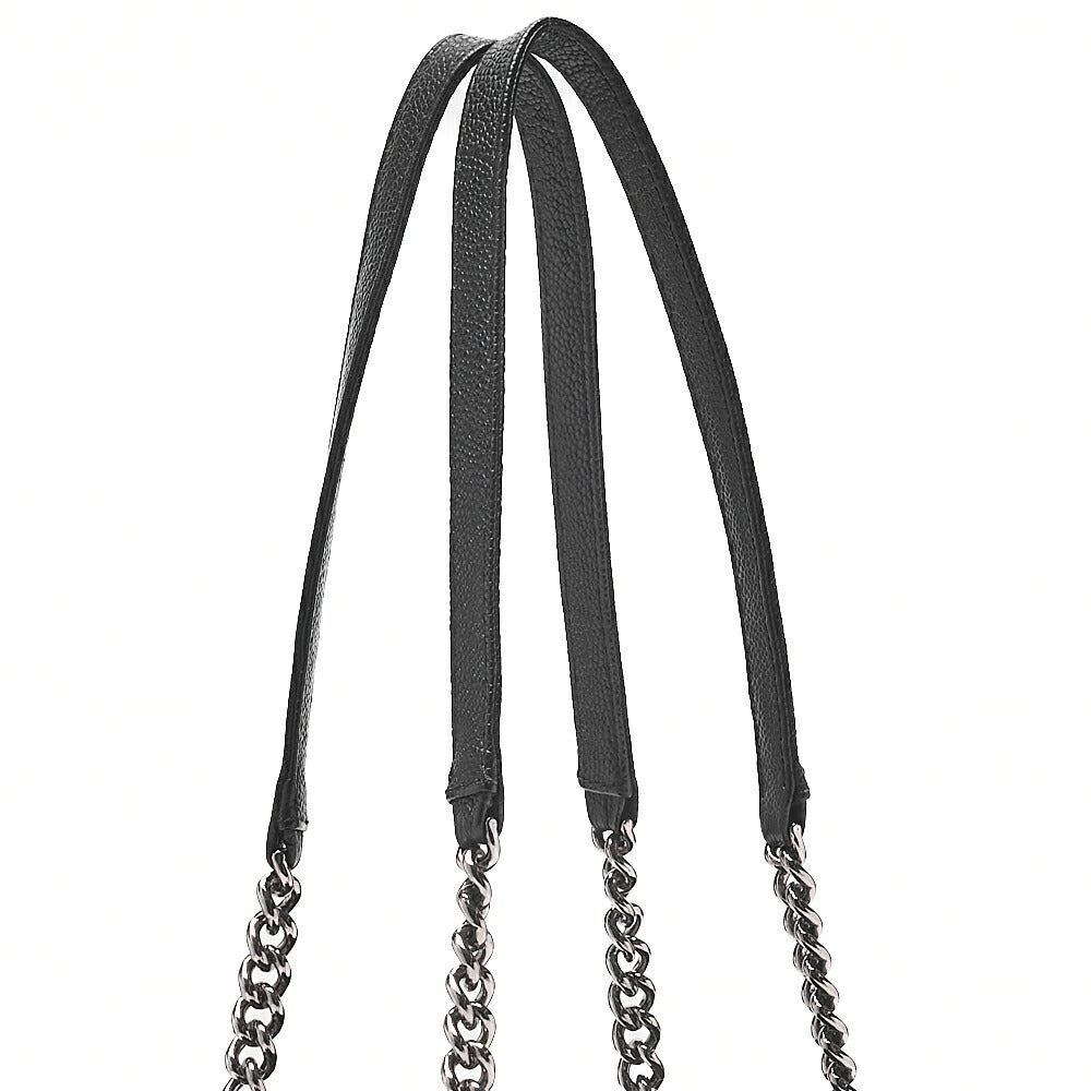 CHANEL Caviar Skin Coco Mark Chain Tote Bag Black Silver-Tone Hardware, Pre-Owned