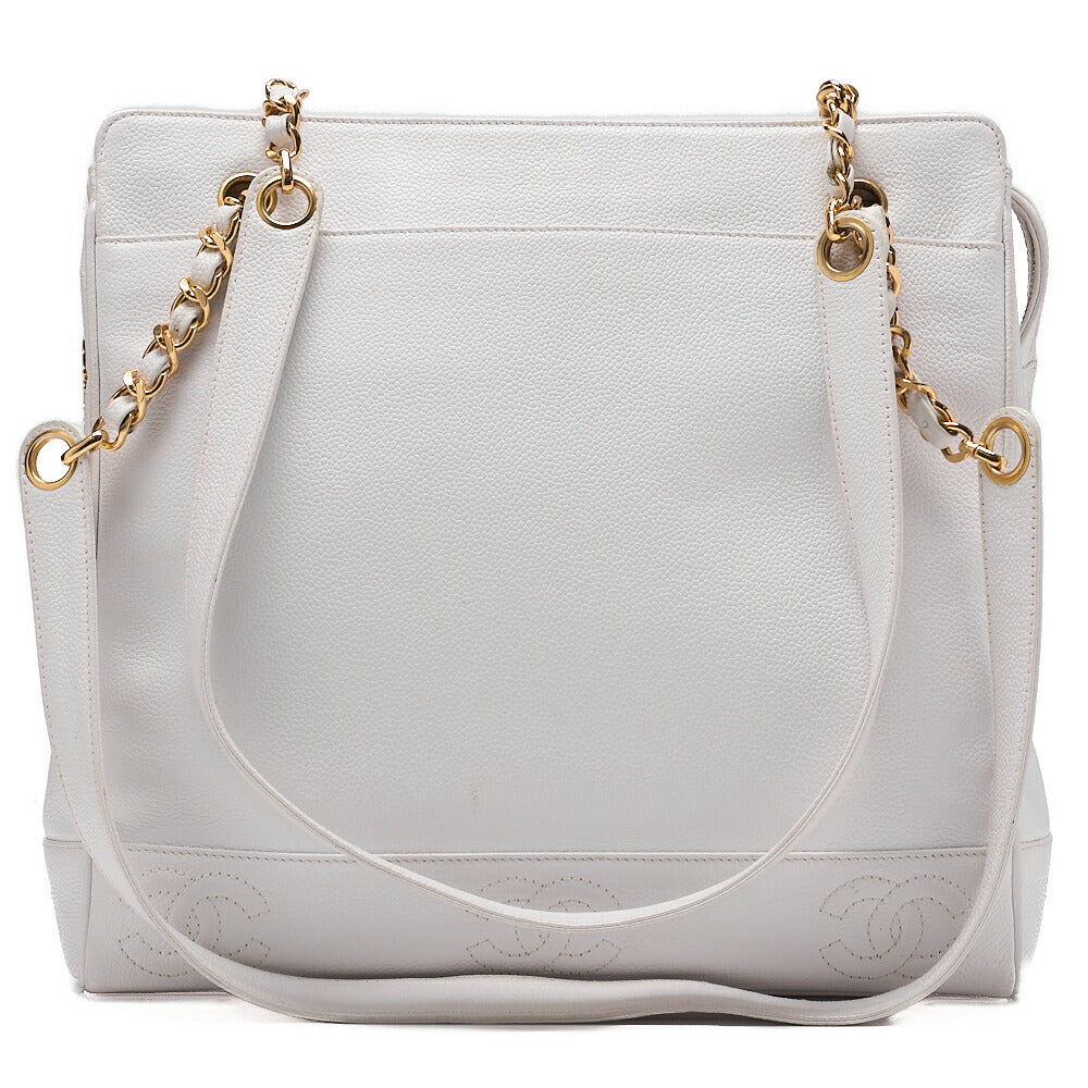 CHANEL Caviar Skin Triple Coco W Chain Shoulder White Gold-Tone Hardware, Pre-Owned