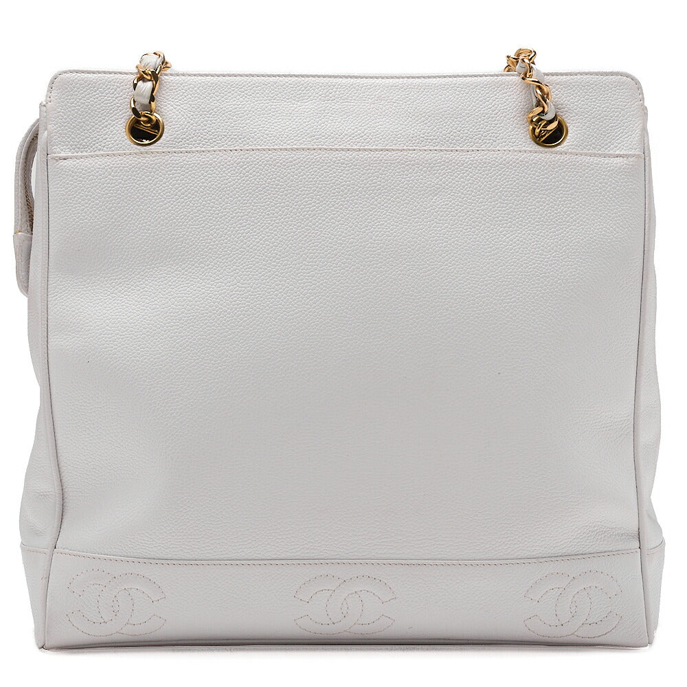 CHANEL Caviar Skin Triple Coco W Chain Shoulder White Gold-Tone Hardware, Pre-Owned