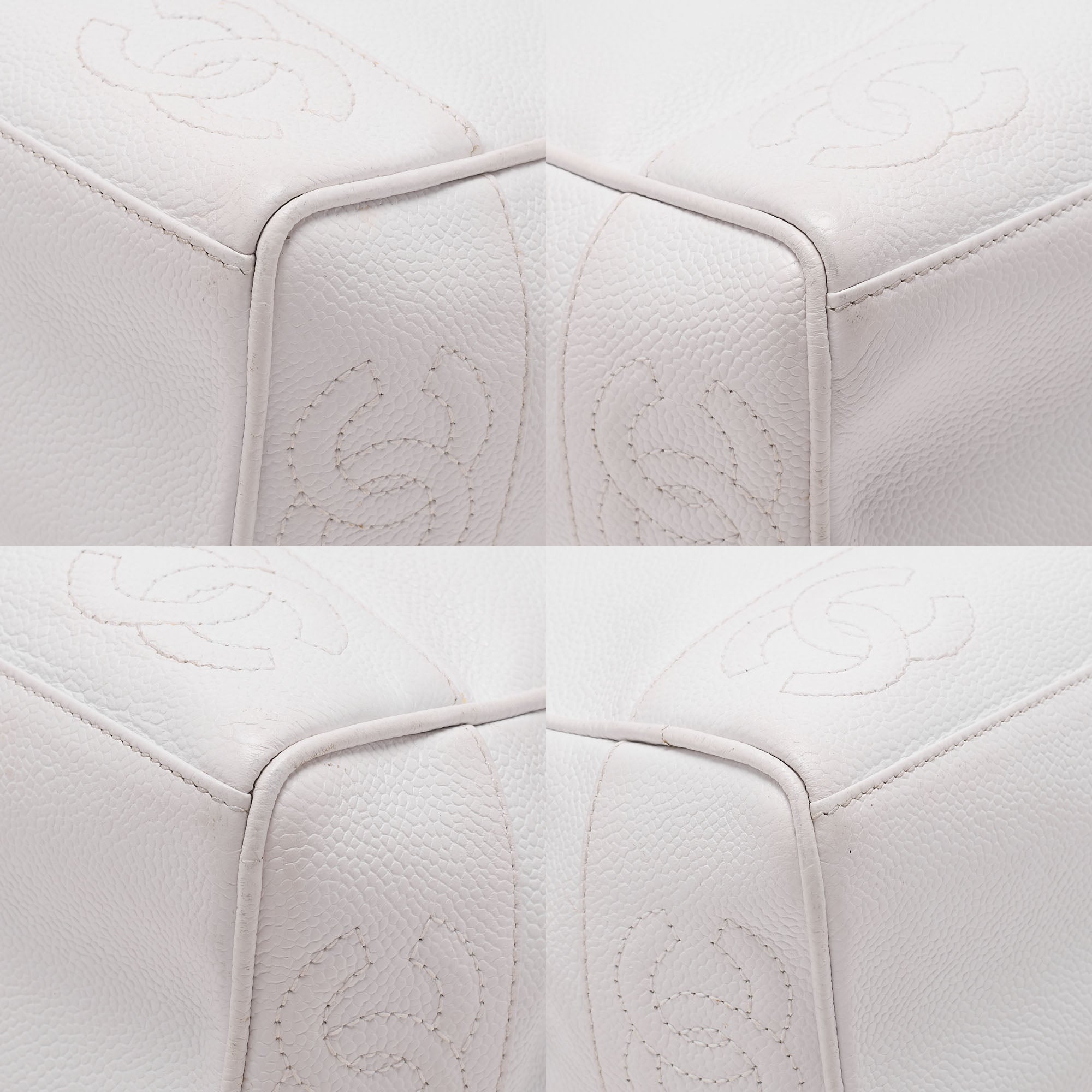 CHANEL Caviar Skin Triple Coco W Chain Shoulder White Gold-Tone Hardware, Pre-Owned