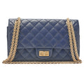 CHANEL Chain Shoulder Bag Matelasse 2.55 Lock Double Flap 2.55 Shoulder Caviar Skin Navy Gold-Tone Hardware, Pre-Owned