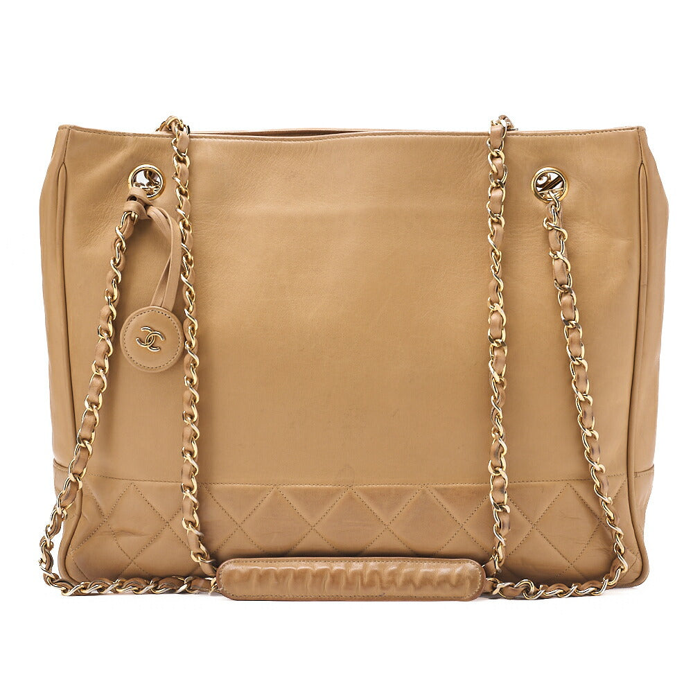 CHANEL Matelasse with Charm Chain Shoulder Lambskin Beige Gold-Tone Hardware, Pre-Owned