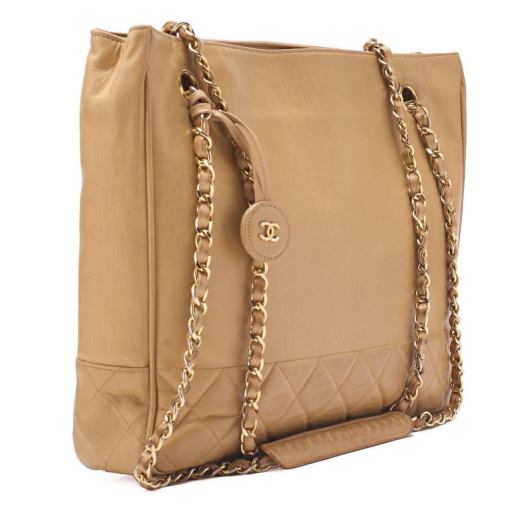 CHANEL Matelasse with Charm Chain Shoulder Lambskin Beige Gold-Tone Hardware, Pre-Owned