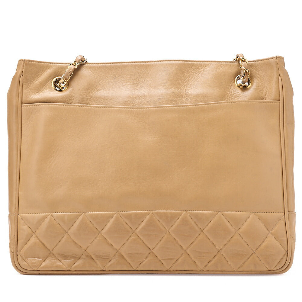 CHANEL Matelasse with Charm Chain Shoulder Lambskin Beige Gold-Tone Hardware, Pre-Owned