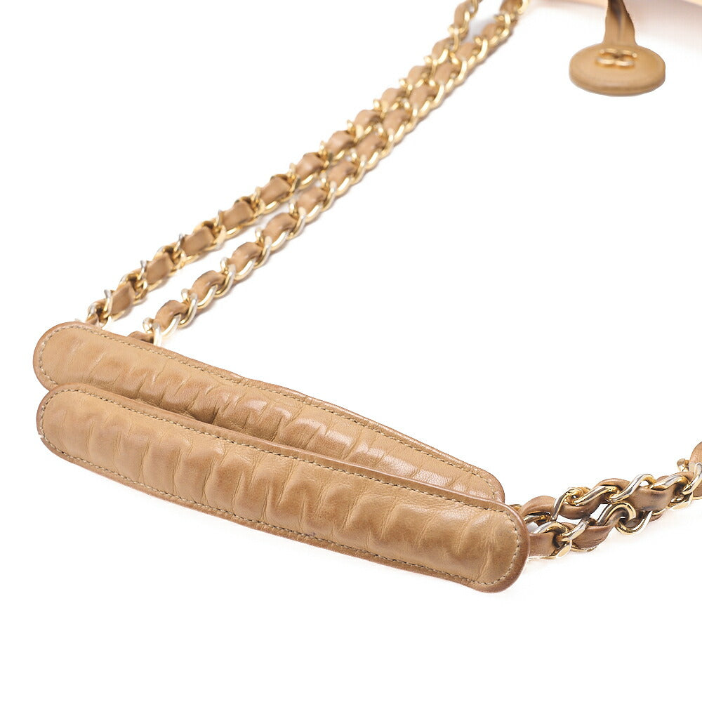 CHANEL Matelasse with Charm Chain Shoulder Lambskin Beige Gold-Tone Hardware, Pre-Owned