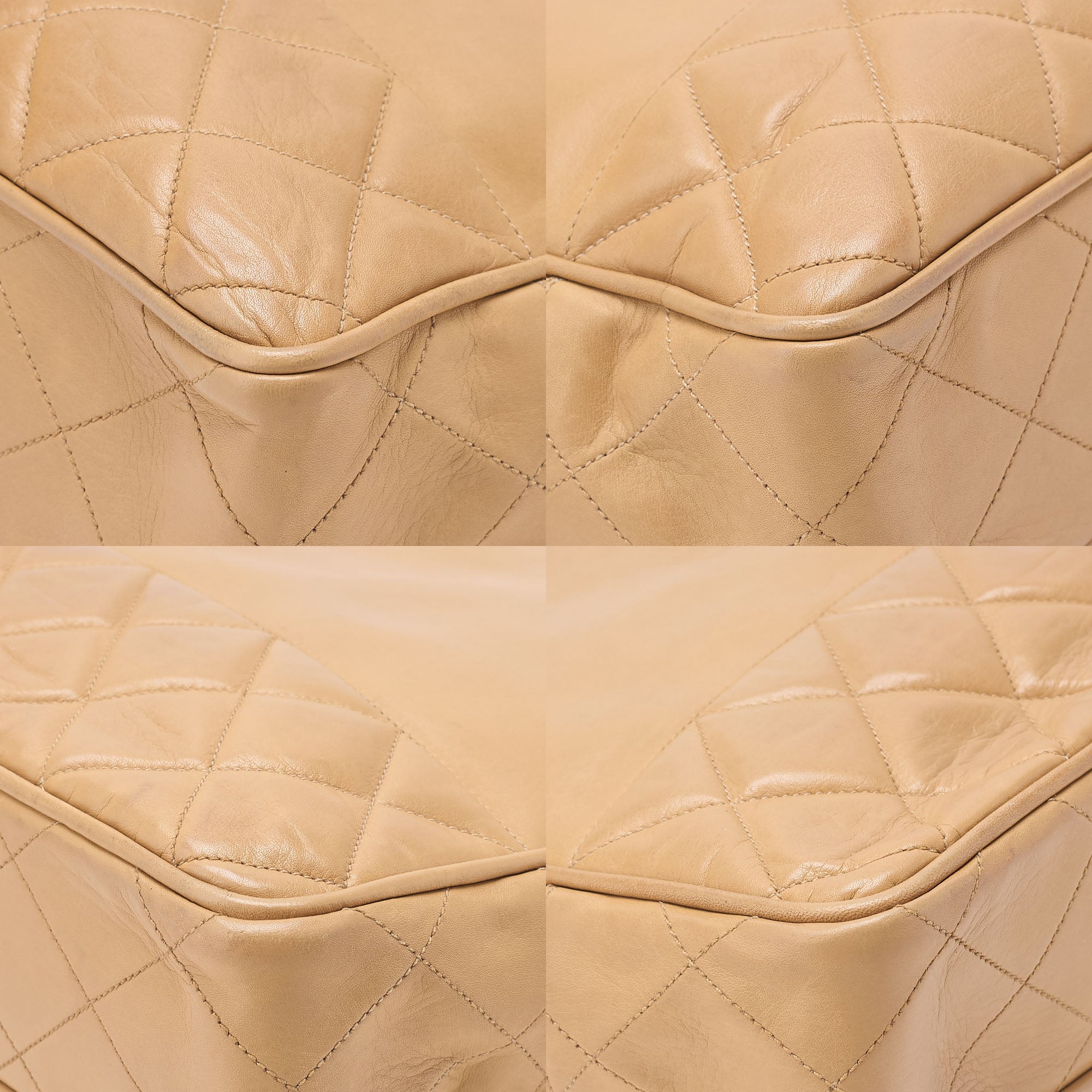 CHANEL Matelasse with Charm Chain Shoulder Lambskin Beige Gold-Tone Hardware, Pre-Owned
