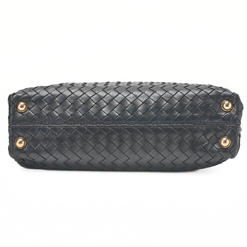 BOTTEGA VENETA Bottega Lambskin Intrecciato Mouth 2-Way Handbag Black Gold-Tone Hardware, Pre-Owned