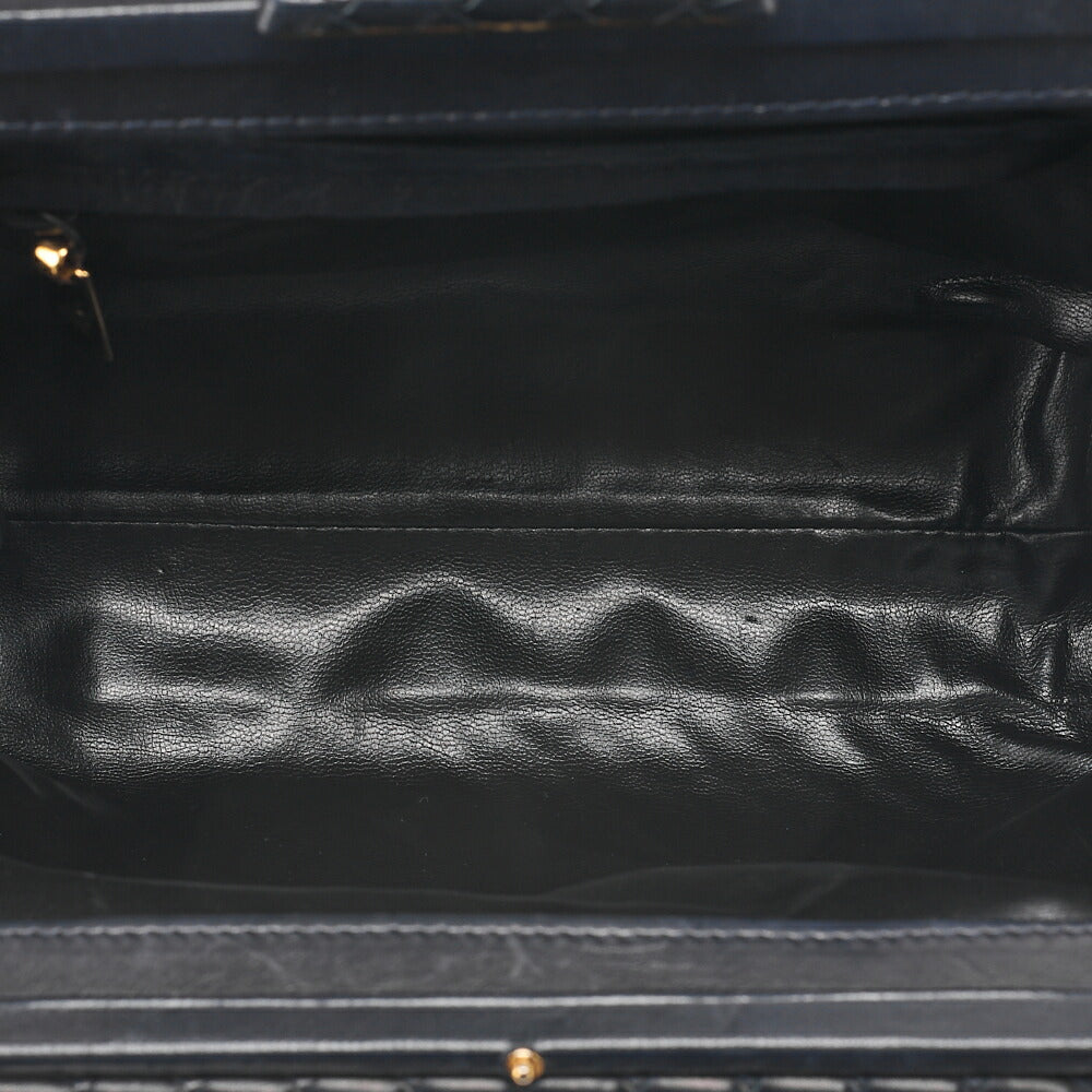 BOTTEGA VENETA Bottega Lambskin Intrecciato Mouth 2-Way Handbag Black Gold-Tone Hardware, Pre-Owned