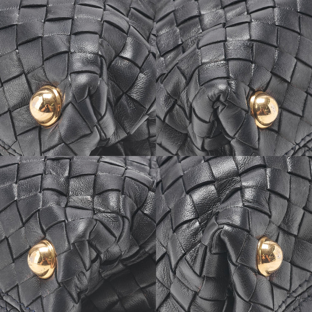 BOTTEGA VENETA Bottega Lambskin Intrecciato Mouth 2-Way Handbag Black Gold-Tone Hardware, Pre-Owned