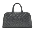 CHANEL Handbag Boston Bag Caviar Skin Matelasse Cocomark Black Gold-Tone Hardware, Pre-Owned