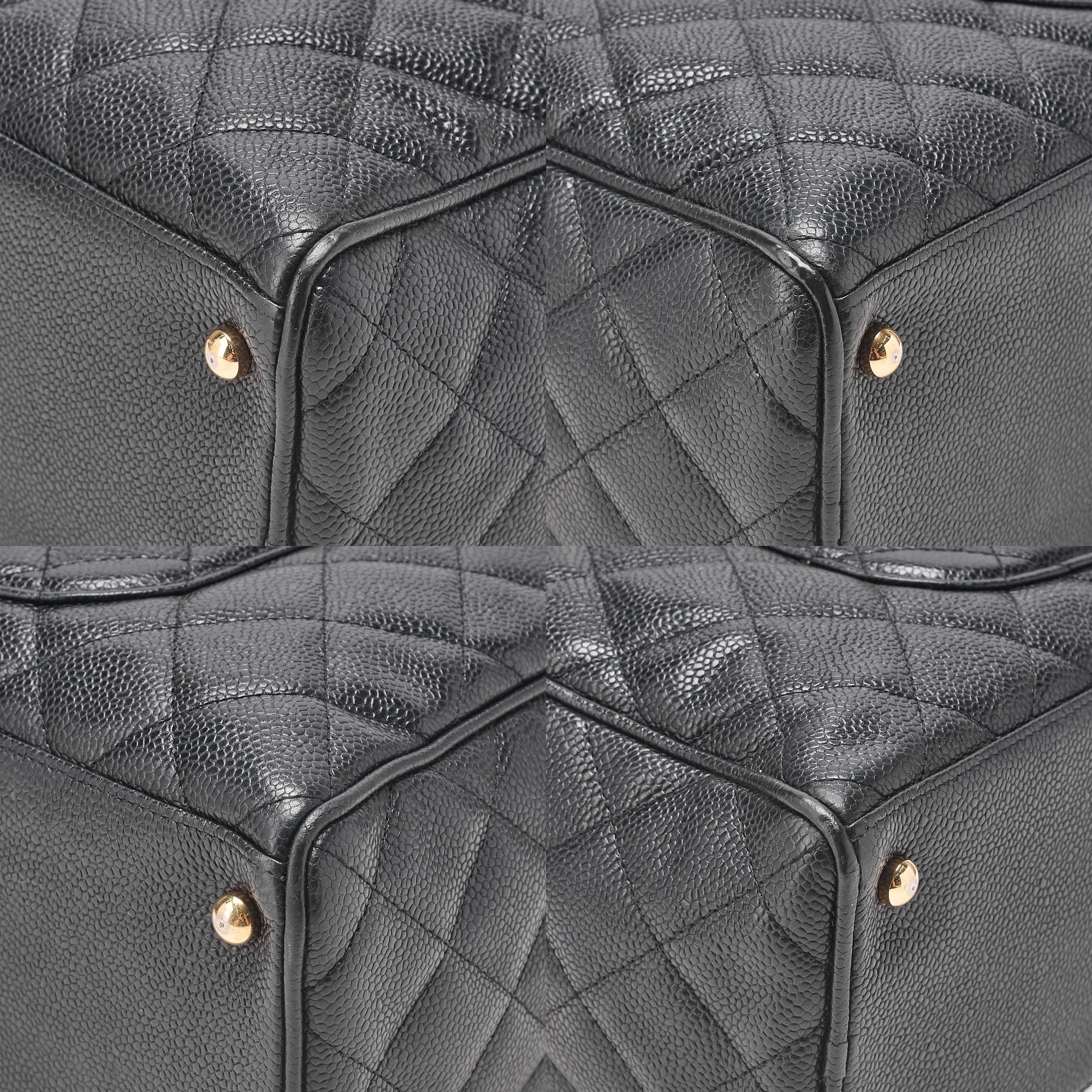 CHANEL Handbag Boston Bag Caviar Skin Matelasse Cocomark Black Gold-Tone Hardware, Pre-Owned