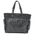 CHANEL Tote Bag Coated Canvas Paris Biarritz GM Coco Charm Black Silver-Tone Hardware, Pre-Owned
