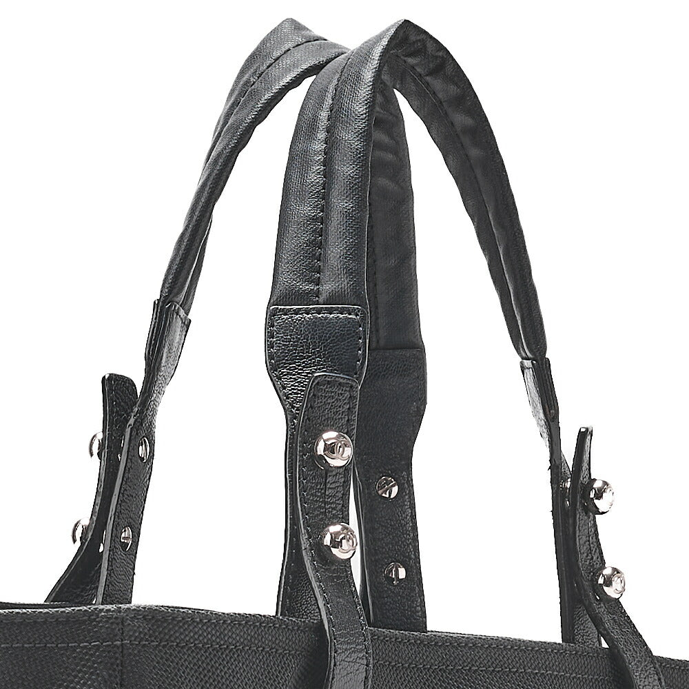 CHANEL Tote Bag Coated Canvas Paris Biarritz GM Coco Charm Black Silver-Tone Hardware, Pre-Owned