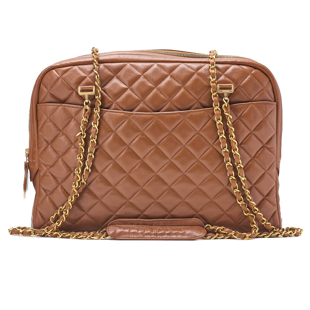CHANEL Matelasse with Pull Charm Round Double Chain Shoulder Bag Lambskin Brown Gold-Tone Hardware, Pre-Owned