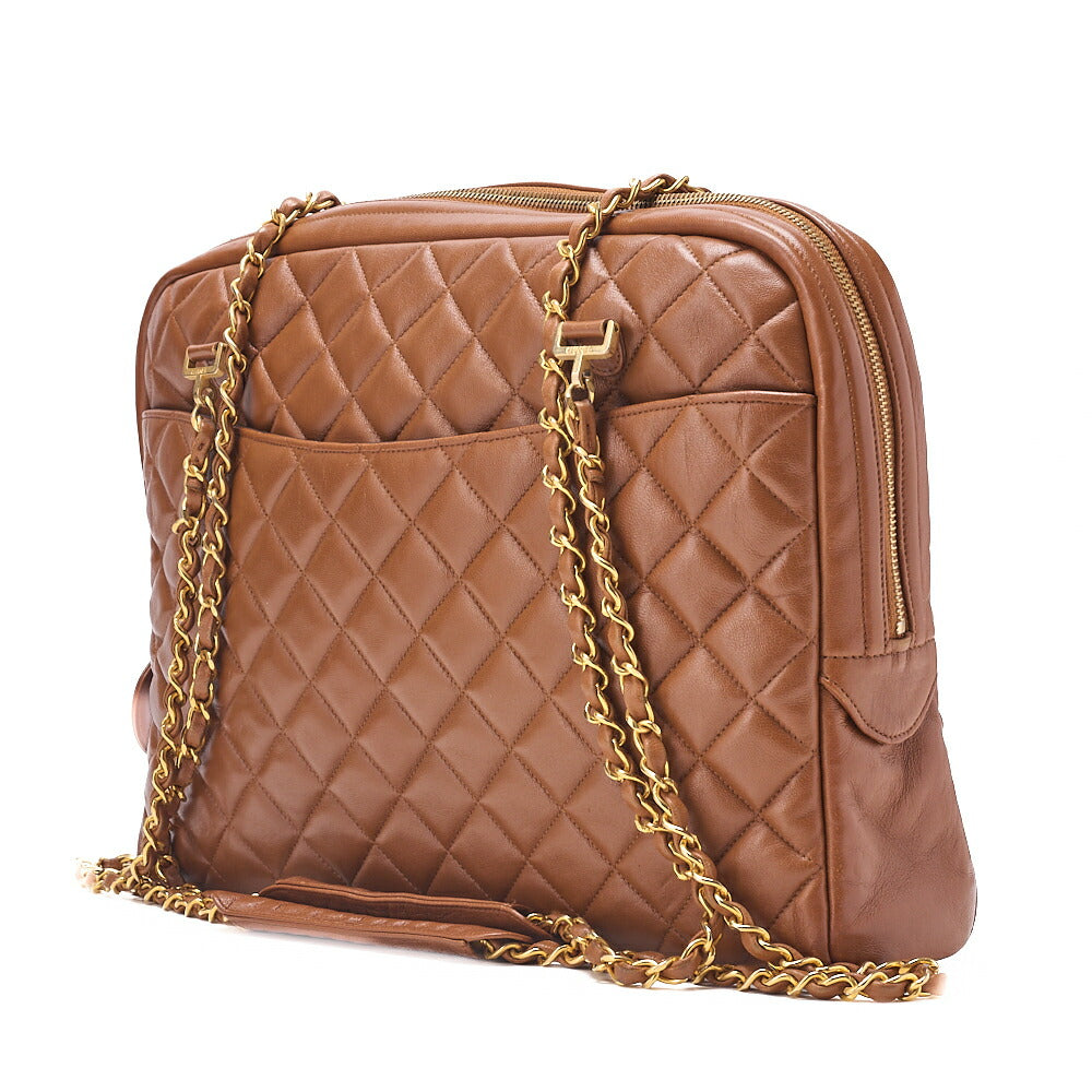 CHANEL Matelasse with Pull Charm Round Double Chain Shoulder Bag Lambskin Brown Gold-Tone Hardware, Pre-Owned