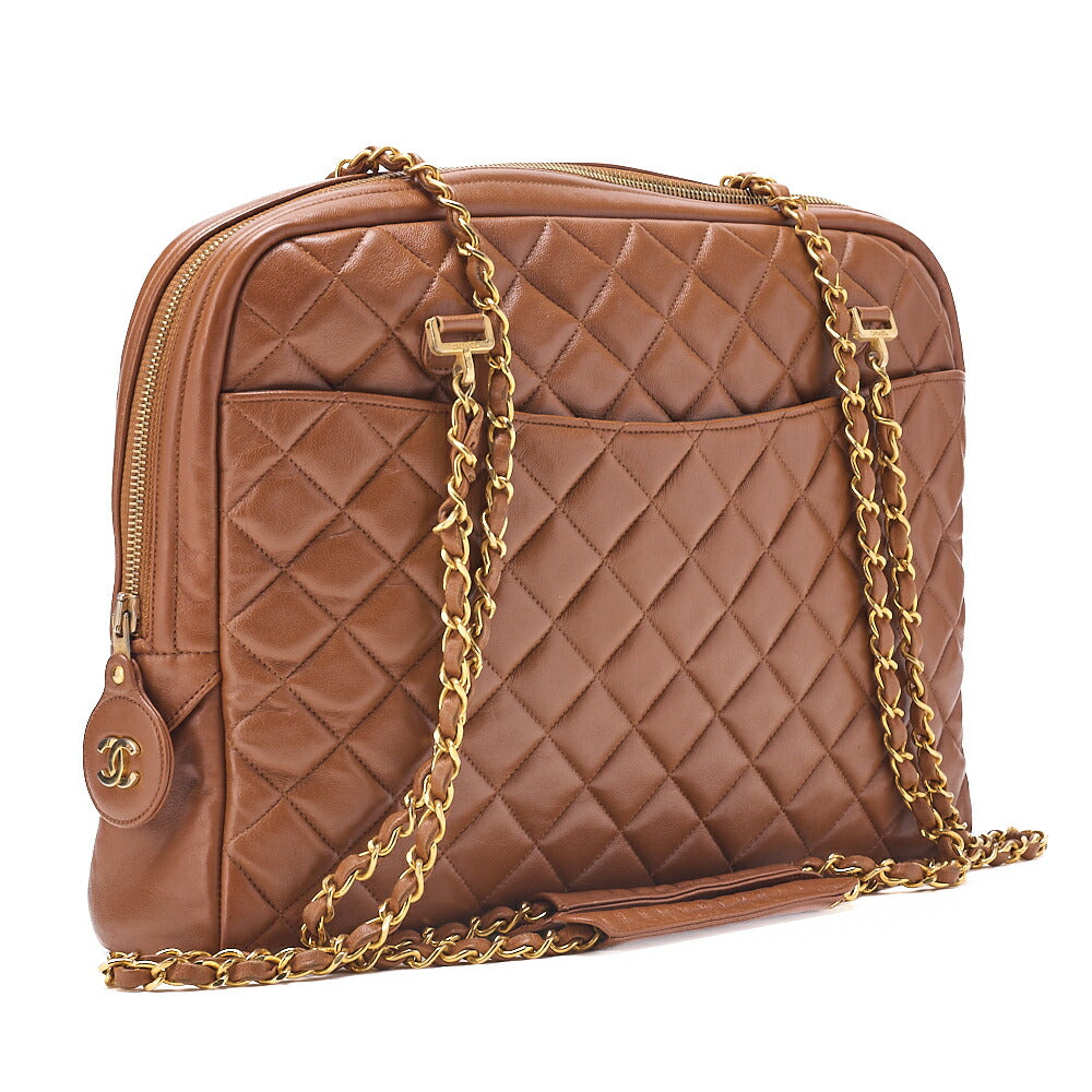 CHANEL Matelasse with Pull Charm Round Double Chain Shoulder Bag Lambskin Brown Gold-Tone Hardware, Pre-Owned