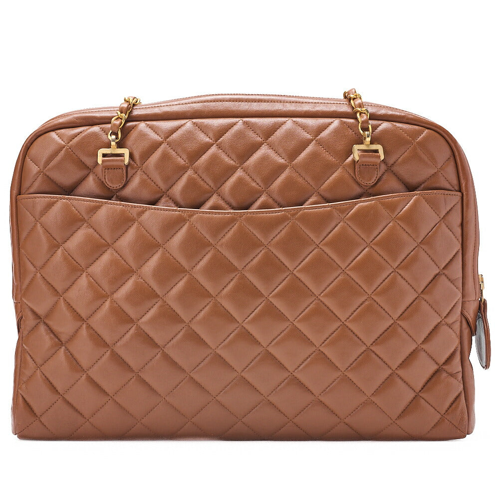 CHANEL Matelasse with Pull Charm Round Double Chain Shoulder Bag Lambskin Brown Gold-Tone Hardware, Pre-Owned