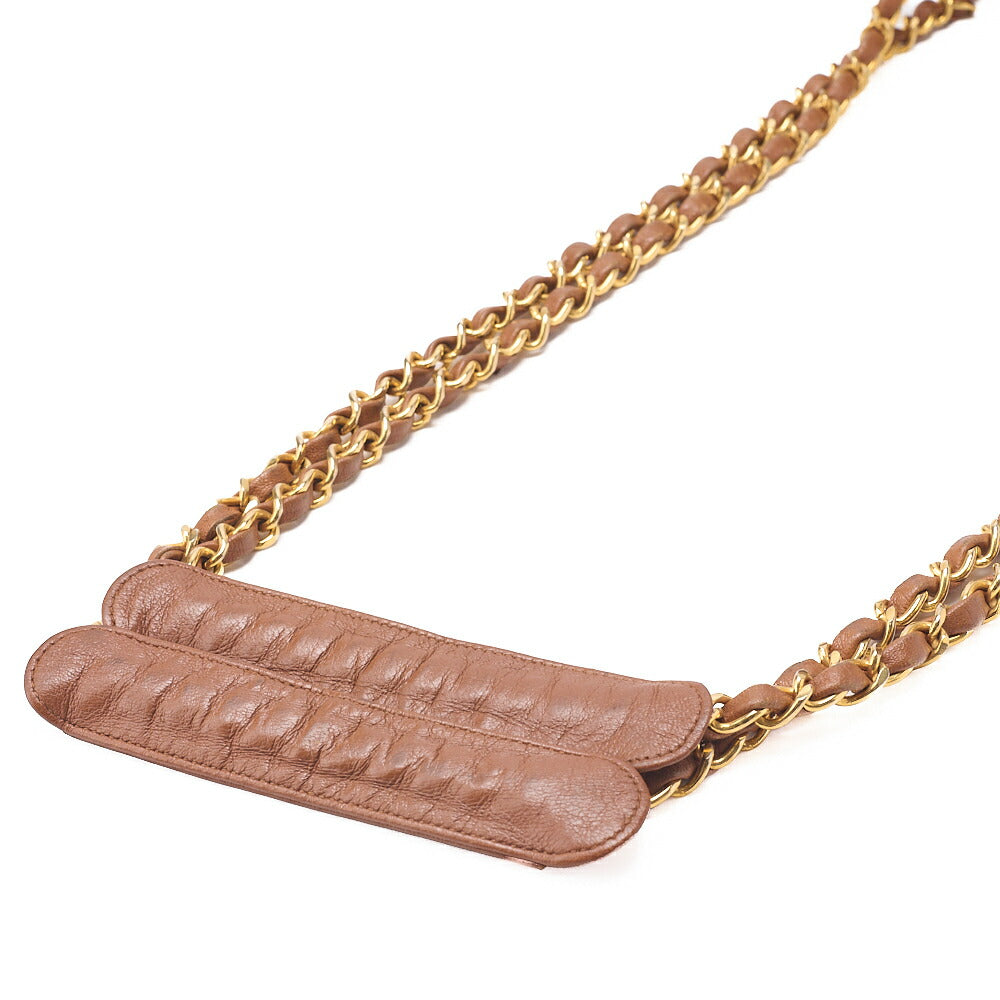 CHANEL Matelasse with Pull Charm Round Double Chain Shoulder Bag Lambskin Brown Gold-Tone Hardware, Pre-Owned