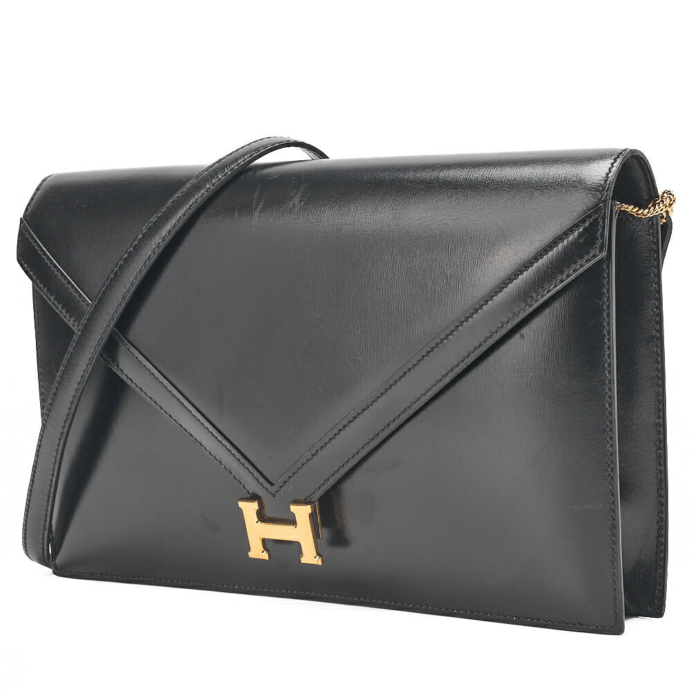 HERMES Shoulder Bag Reedy Push Lock Black Box Calf Gold-Tone Hardware, Pre-Owned