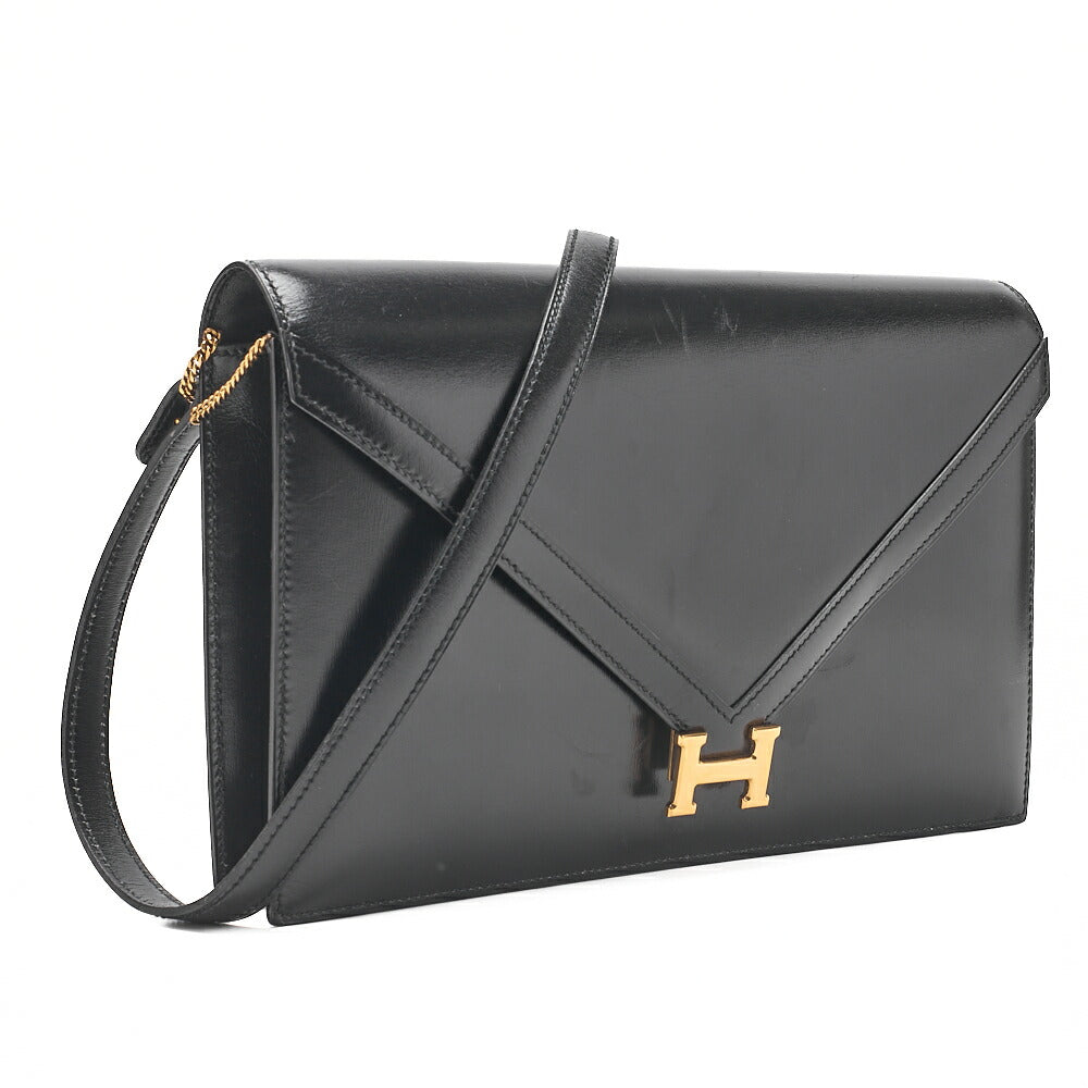 HERMES Shoulder Bag Reedy Push Lock Black Box Calf Gold-Tone Hardware, Pre-Owned