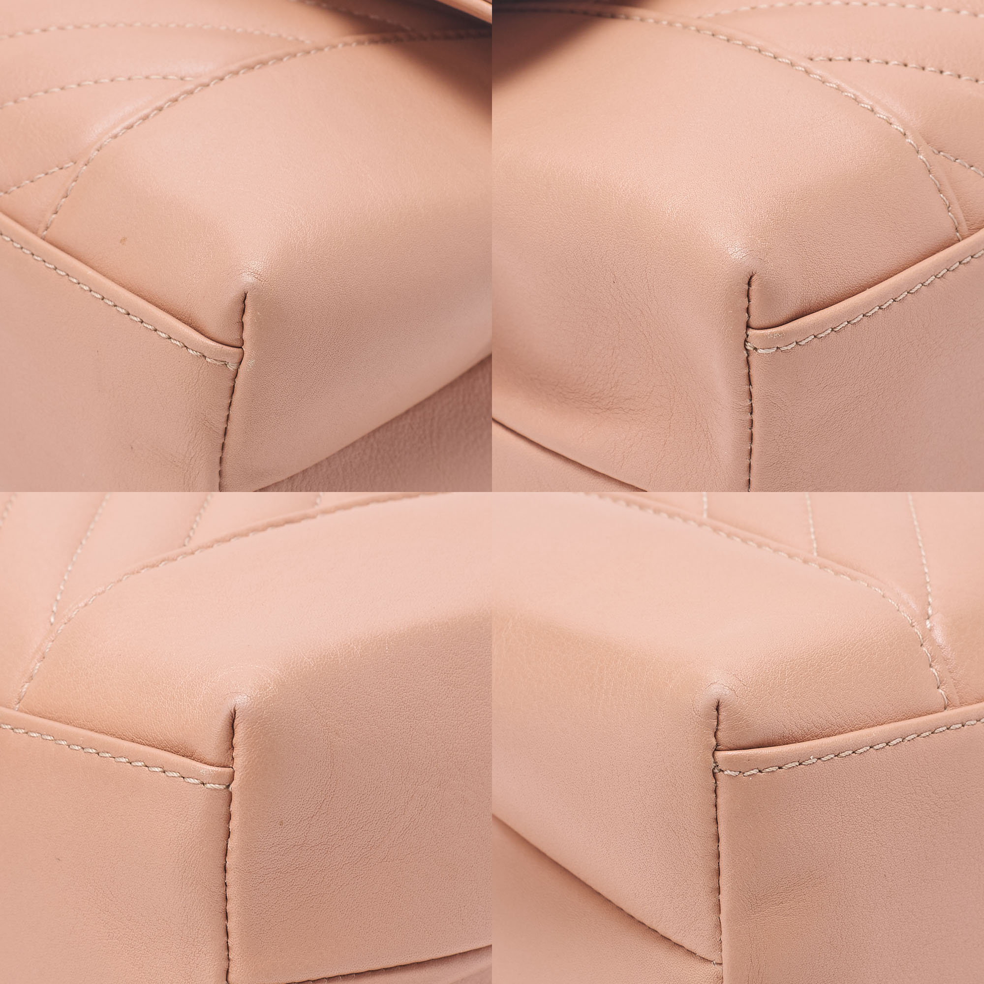 CHANEL V-Stitch Push Lock Coco Mark Chain Shoulder Calfskin Beige Gold-Tone Hardware, Pre-Owned