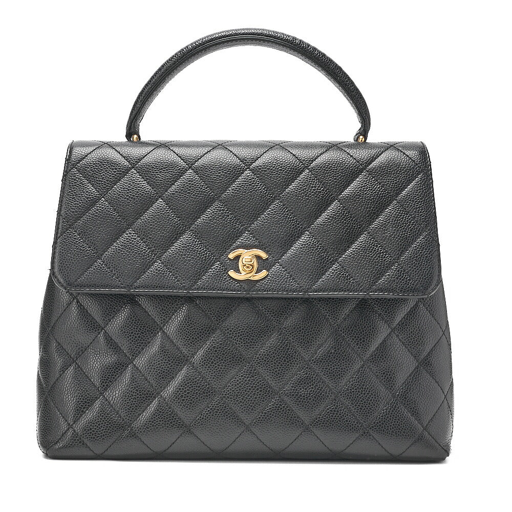 CHANEL Handbag Matelasse Turnlock Kelly Shape Caviar Skin Black Gold-Tone Hardware, Pre-Owned
