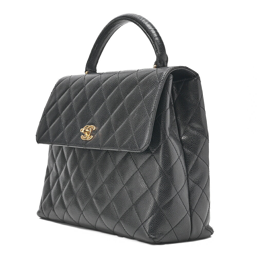 CHANEL Handbag Matelasse Turnlock Kelly Shape Caviar Skin Black Gold-Tone Hardware, Pre-Owned
