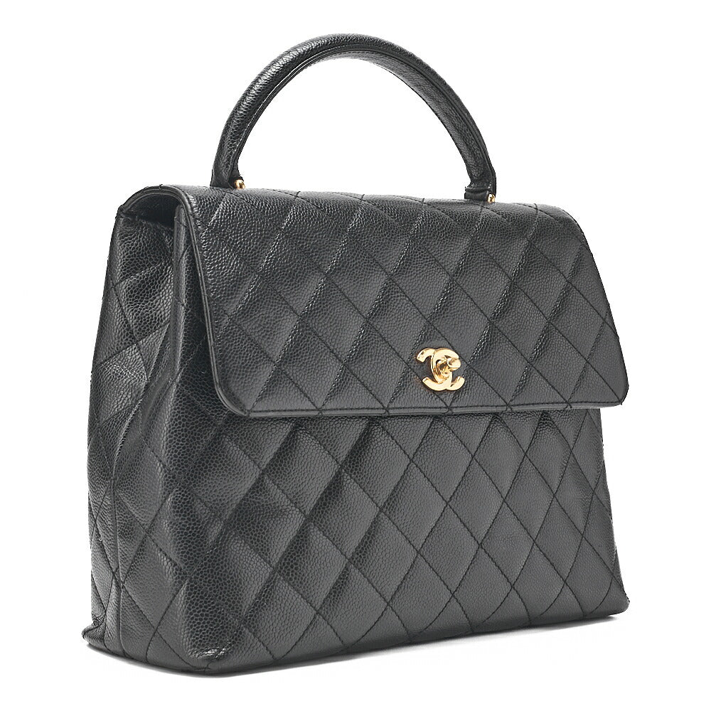 CHANEL Handbag Matelasse Turnlock Kelly Shape Caviar Skin Black Gold-Tone Hardware, Pre-Owned