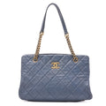 CHANEL Chain Tote Bag Cocomark Matrasse Lambskin Navy Gold-Tone Hardware, Pre-Owned