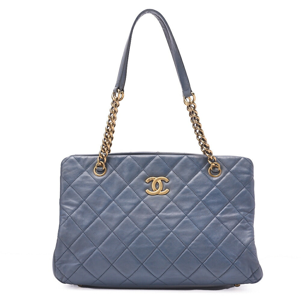 CHANEL Chain Tote Bag Cocomark Matrasse Lambskin Navy Gold-Tone Hardware, Pre-Owned