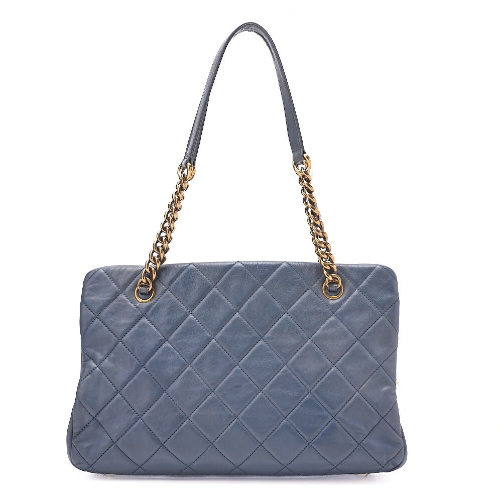CHANEL Chain Tote Bag Cocomark Matrasse Lambskin Navy Gold-Tone Hardware, Pre-Owned