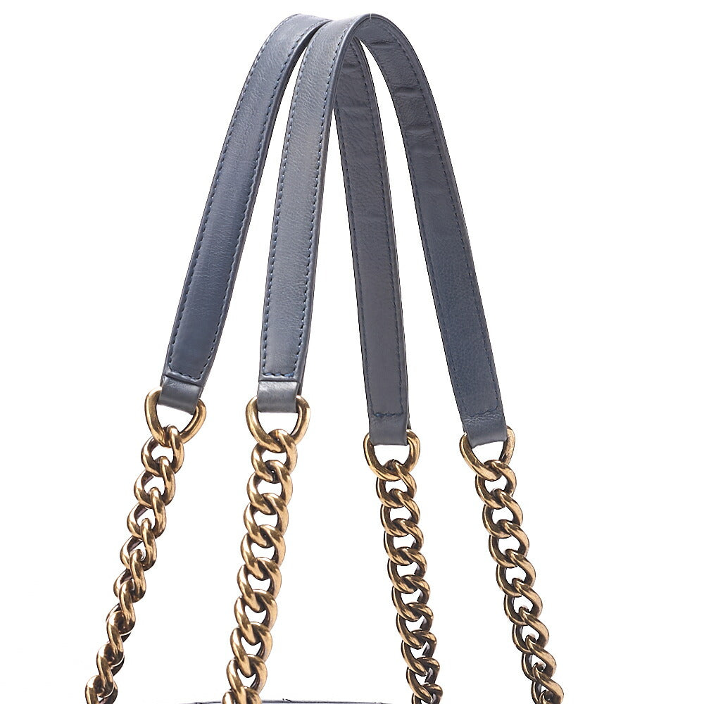 CHANEL Chain Tote Bag Cocomark Matrasse Lambskin Navy Gold-Tone Hardware, Pre-Owned