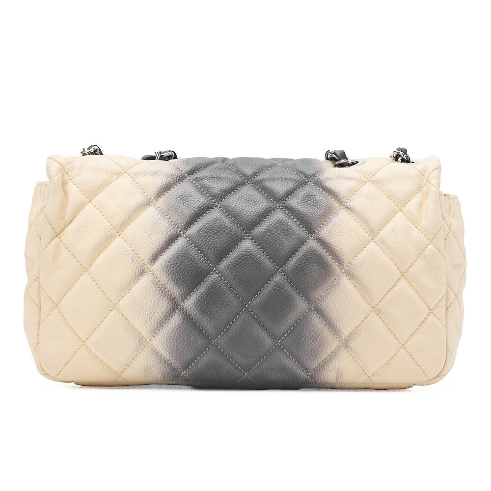 CHANEL Caviar Skin Matelasse 25cm Single Flap Chain Shoulder Beige X Grey Silver-Tone Hardware, Pre-Owned
