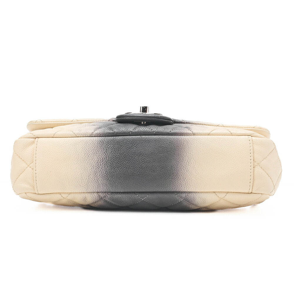 CHANEL Caviar Skin Matelasse 25cm Single Flap Chain Shoulder Beige X Grey Silver-Tone Hardware, Pre-Owned