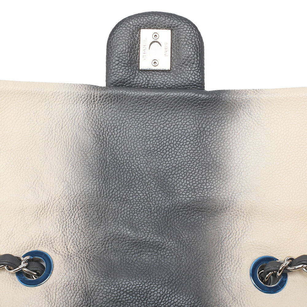 CHANEL Caviar Skin Matelasse 25cm Single Flap Chain Shoulder Beige X Grey Silver-Tone Hardware, Pre-Owned