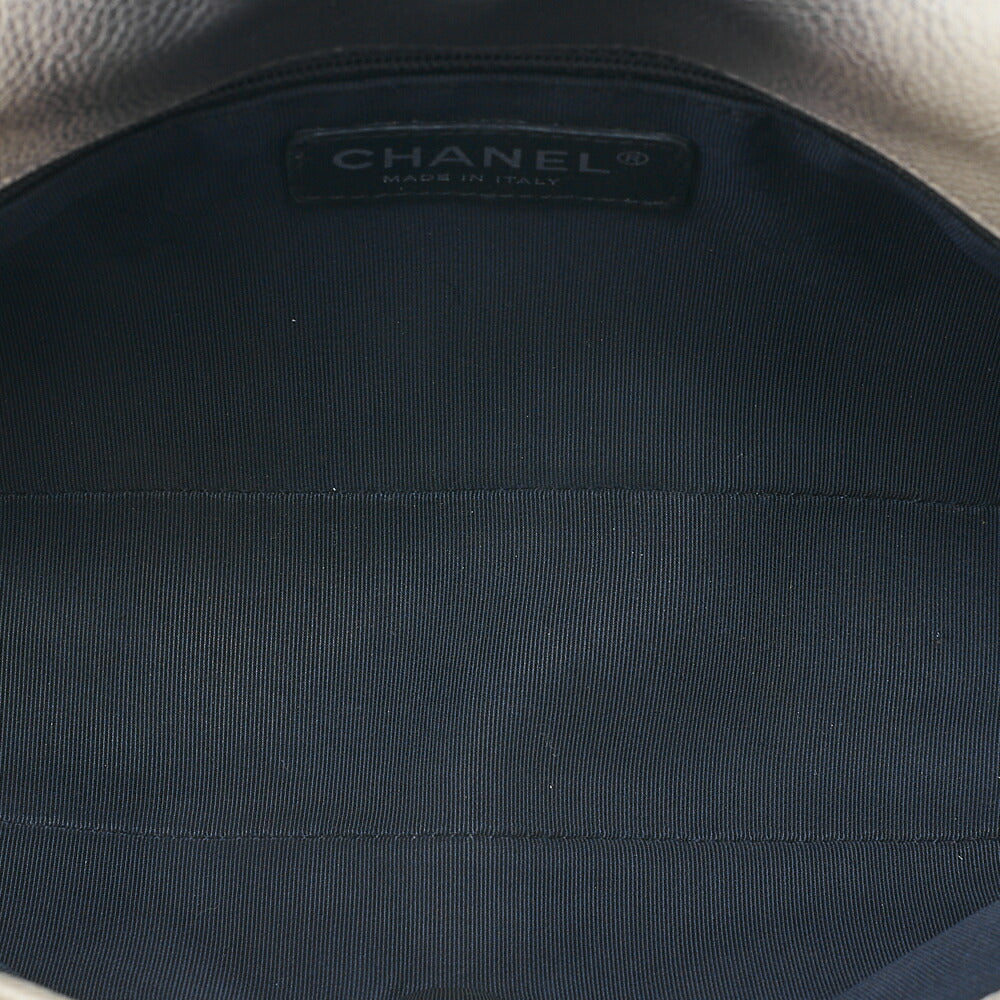 CHANEL Caviar Skin Matelasse 25cm Single Flap Chain Shoulder Beige X Grey Silver-Tone Hardware, Pre-Owned