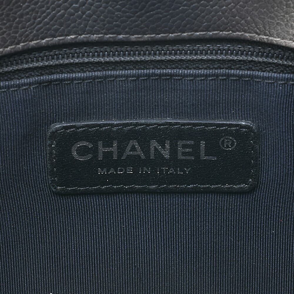 CHANEL Caviar Skin Matelasse 25cm Single Flap Chain Shoulder Beige X Grey Silver-Tone Hardware, Pre-Owned