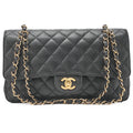 CHANEL Caviar Skin Matrasse 25cm Double Flap Chain Shoulder Black Gold-Tone Hardware, Pre-Owned