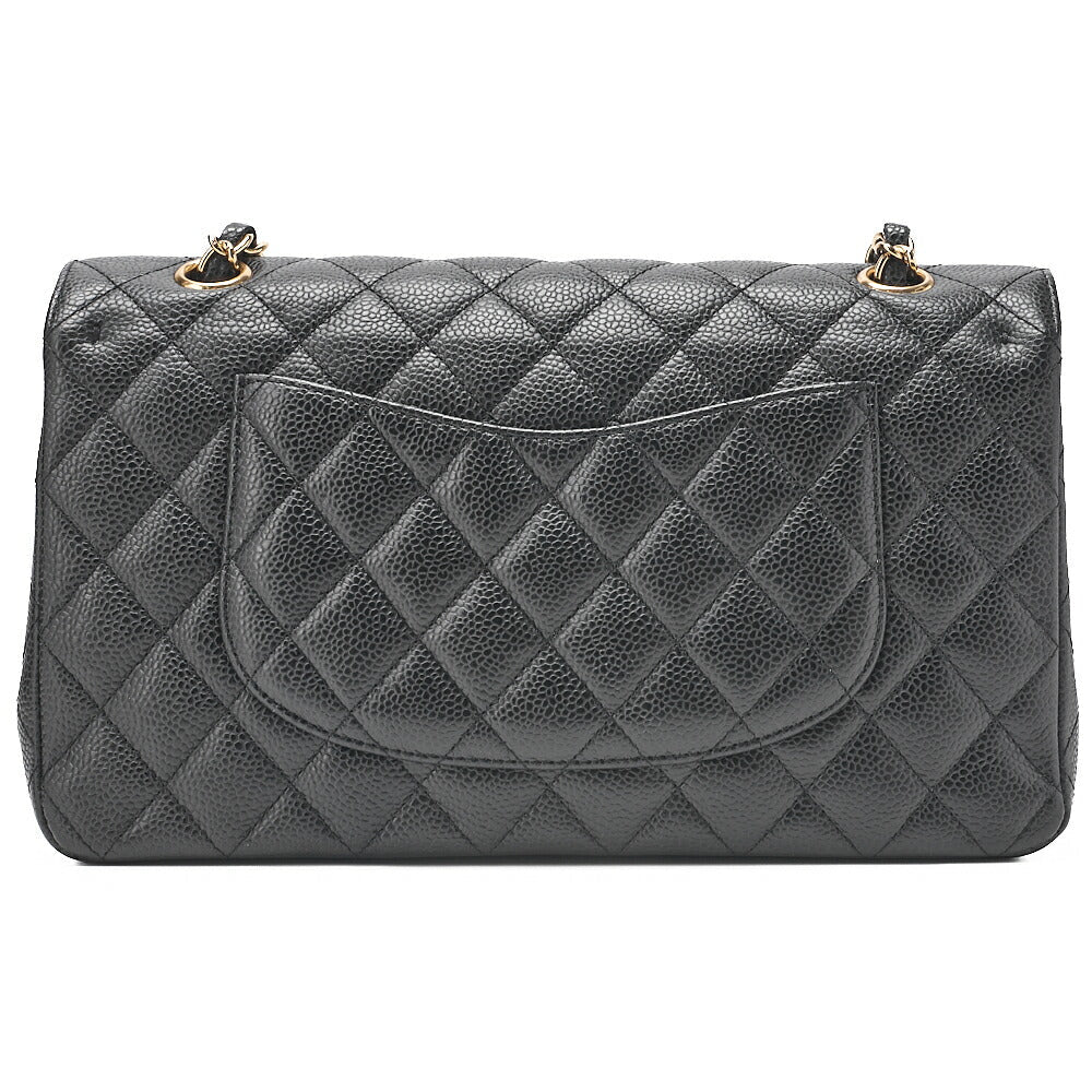 CHANEL Caviar Skin Matrasse 25cm Double Flap Chain Shoulder Black Gold-Tone Hardware, Pre-Owned